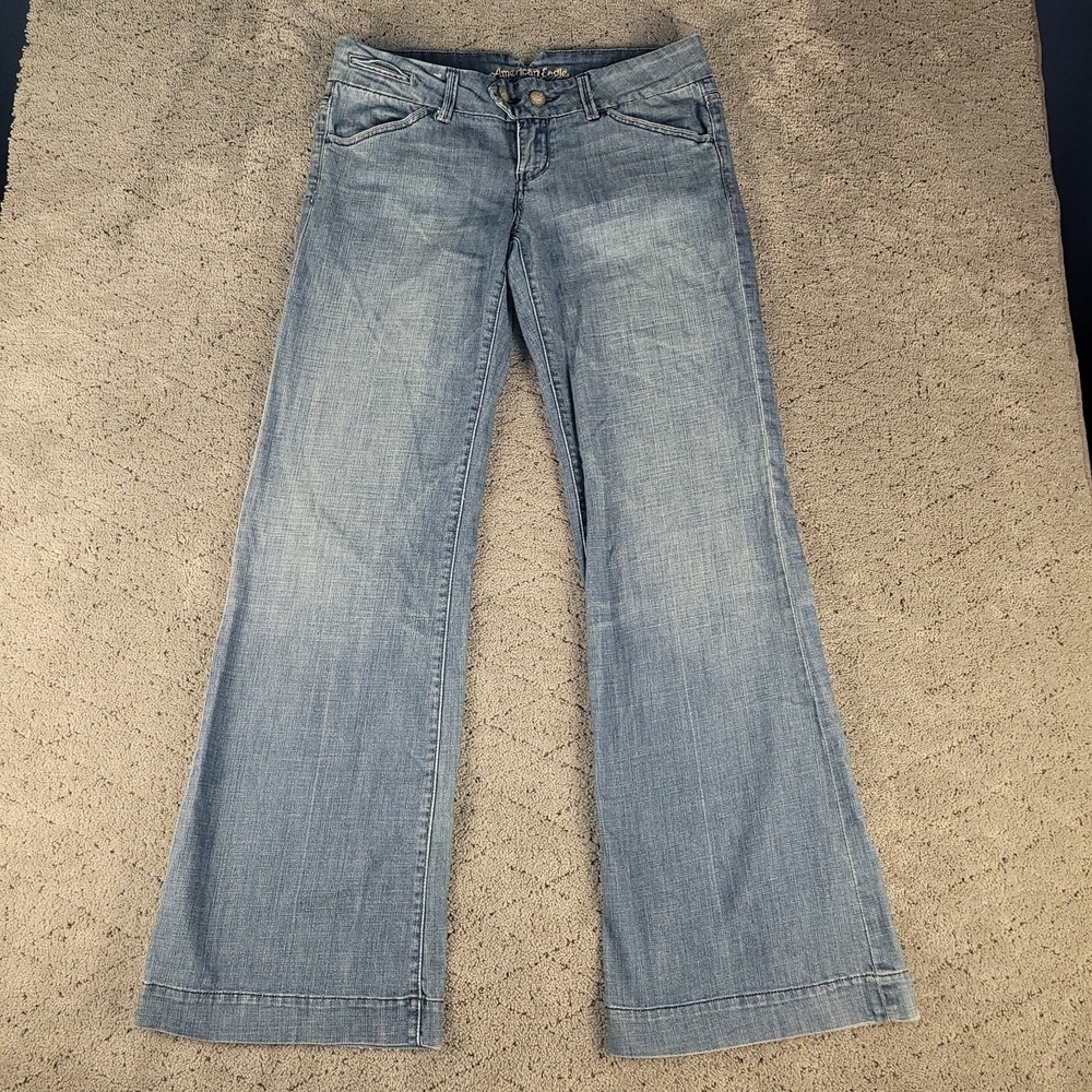 American Eagle Jeans Womens 10 Blue Low Rise Flare Medium Wash Festival Hippie